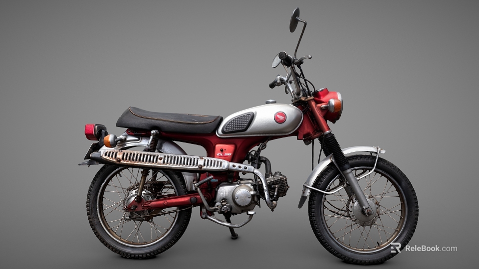 Vintage Red and Silver Motorcycle with Black Seat and Round Headlight 3d model 