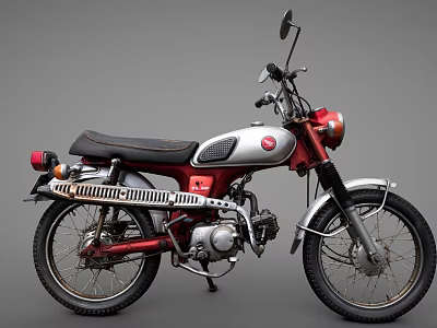 Vintage Red and Silver Motorcycle with Black Seat and Round Headlight 3d model