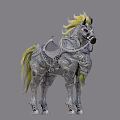 Armored Reptile With Yellow Mane And Intricate Silver Armor Details
