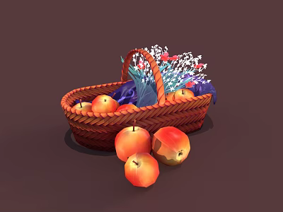 Fresh Ripe Fruits in Wicker Basket with Juicy Apples and Colorful 3d model