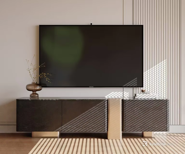 Modern TV Stand With Sleek Design Storage Cabinets And TV In Living Room 3d model 