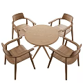 Modern Wooden Round Dining Table Set With Four Comfortable Chairs 3d model