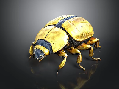 Detailed 3D Rendered Golden Beetle With Shiny Shell And Legs On Dark Background 3d model