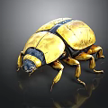 Detailed 3D Rendered Golden Beetle With Shiny Shell And Legs On Dark Background