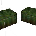 Green Military Storage Boxes with Metal Latches Secure Closure and Labeled Details 3d model
