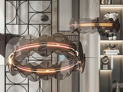 Modern Geometric Ring Chandelier With Warm Light And Metal Frame In Interior Space 3d model