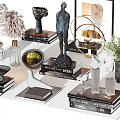 Elegant Decorative Ornament Set With Sculpture Vases Stacked Books Clock And Geometric Decor