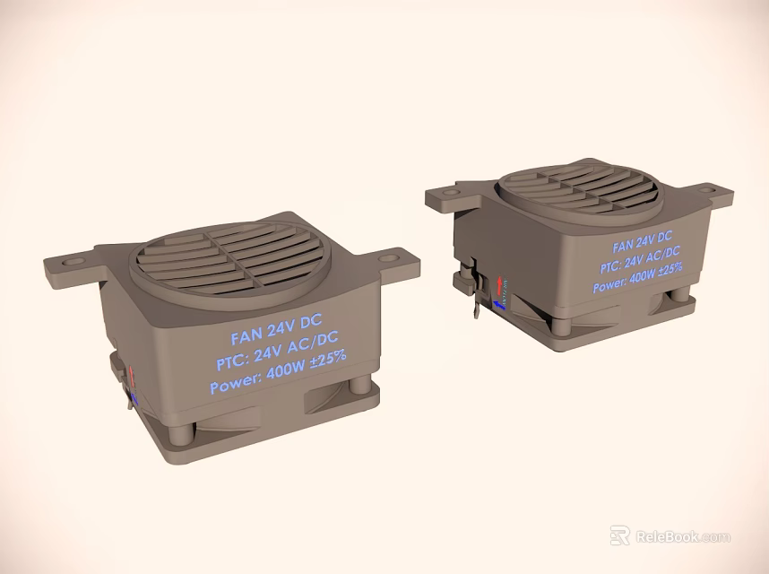 24V DC Electric Fans with RATED 24VDC and FLOW 45CFM Specifications 3d model 