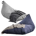 Gray and Navy Blue Bean Bag Chairs with Soft Fabric and Cozy Throw Blanket