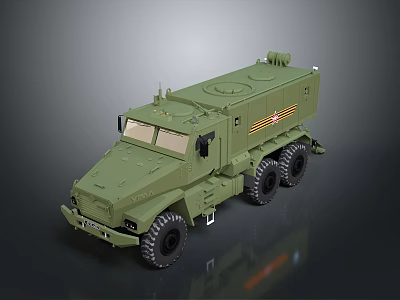 Olive Green Heavy Duty Military Tactical Truck With Six Wheel Drive And Roof Gear 3d model