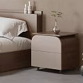 Modern Wooden Nightstand With Light Panel Drawer And Decorative Vase Plant