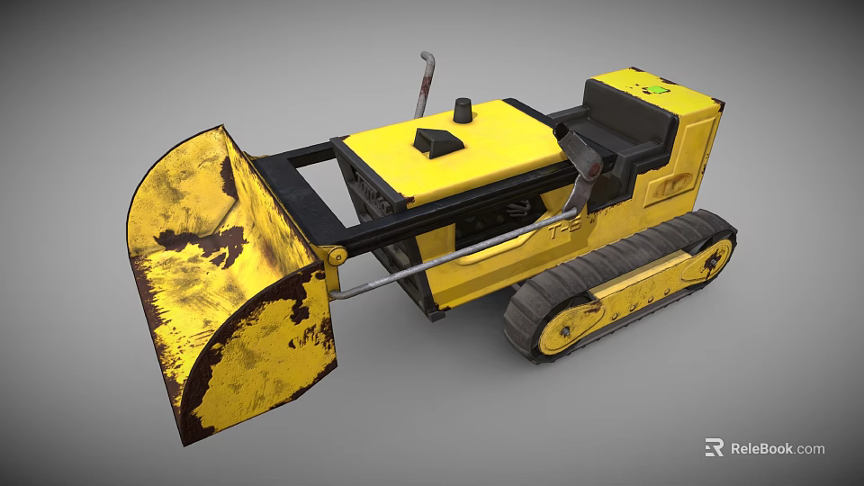 Yellow Bulldozer Functional Vehicle With Tracks Worn Front Blade And Cab 3d model 
