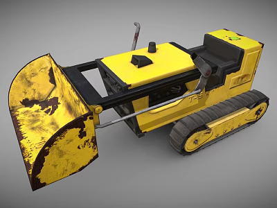 Yellow Bulldozer Functional Vehicle With Tracks Worn Front Blade And Cab 3d model