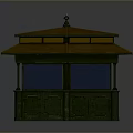 Traditional Pavilion Structure With Green Base And Columns Brown Roof Spire Decoration And Blue Windows