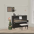 Elegant Black Piano And Art Frames In Classic Room With Music Sheet And Decorations