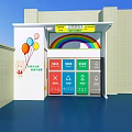 Colorful Garbage Sorting Station With Cartoon Giraffe Rainbow And Balloons Design