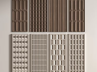Decorative Partition Panels With Various Wooden And White Geometric Patterns For Home Interior 3d model