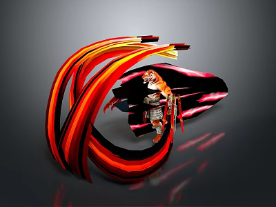 Dynamic Armored Character And Tiger With Red Black Flowing Energy Streaks 3d model