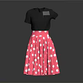 Black Short Sleeve T Shirt And Pink Polka Dot Pleated Skirt Outfit