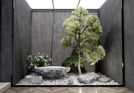 Modern landscape sketch courtyard sketch patio landscape stone landscape tree withered mountain stone 3d model