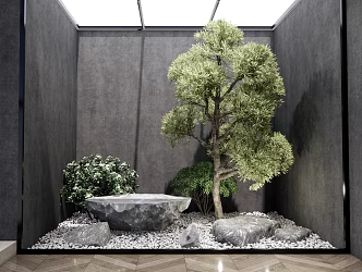 Modern landscape sketch courtyard sketch patio landscape stone landscape tree withered mountain stone 3d model
