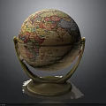 Vintage World Globe With Brass Stand And Colorful Detailed Map Surface