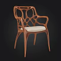 Modern Wooden Chair With Intricate Carved Armrest And Light Upholstered Seat