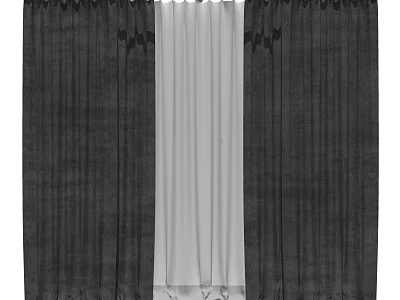 Dark Gray Curtains With White Sheer Panels And Decorative Top Trim 3d model