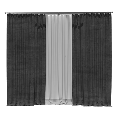Dark Gray Curtains With White Sheer Panels And Decorative Top Trim 3d model