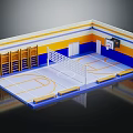 Modern Indoor Sports Facility With Basketball Court Volleyball Net And Lockers