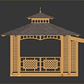 Orange Traditional Pavilion Model With Multi Layered Roof And Carved Railings