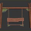Wooden Playground Swing Equipment With Green Accents And Rope Hanging Wooden Seat
