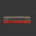 Vintage Red Tram With Beige Top On Tracks And Overhead Wires