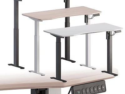 Modern Adjustable Electric Standing Desk With Different Color Tabletop Black White Legs And Control Panel 3d model