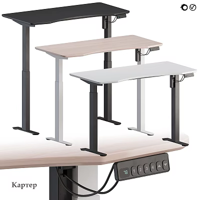 Modern Adjustable Electric Standing Desk With Different Color Tabletop Black White Legs And Control Panel 3d model