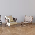 Modern Leisure Chairs With Rattan Woven Design Wooden Frames And Soft Beige Cushions
