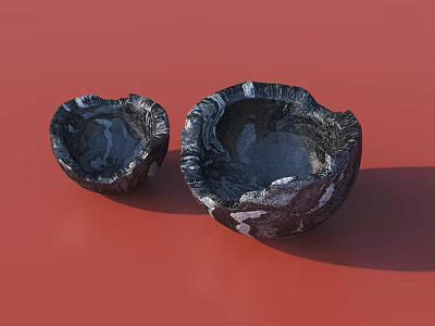 Two Piece Bowl Shaped Black White Marbled Decorative Ornament Set for Home Decor 3d model