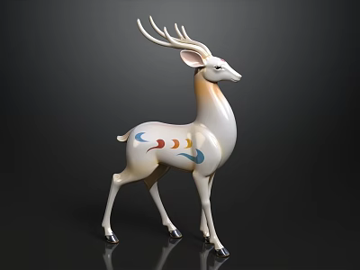 Decorative Ornament Set White Deer Shaped Figurine With Colorful Feather Patterns For Home Decoration 3d model