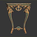 Ornate Functional Table With Marble Top Gold Carved Legs And Green Decorative Accents