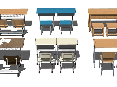 Various Stylish Study Desk Designs With Different Materials And Chairs 3d model