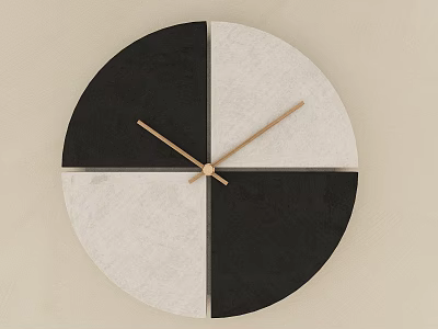 Circular Wall Clock With Black And White Segmented Design And Wooden Hands 3d model
