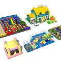 Colorful Playground Equipment With Inflatable Castles Trampolines And Kids Playhouses