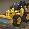 Large Yellow Loader with Black Cab Big Bucket and Heavy Duty Tires on Rough Ground