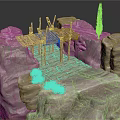 Wooden Platform Structure On Rocky Terrain With Wooden Beams Small Plants And Tall Tree
