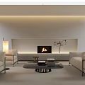 Modern Living Room Interior Design With Fireplace Sofas Coffee Table And Decorative Plant