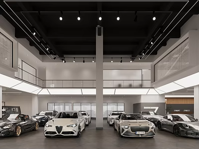Spacious Modern Car Showroom Interior With Multiple Luxury Cars And Bright Lighting 3d model