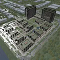 Aerial View Planning of Modern High Rise Buildings with Green Roofs Waterfront and Trees