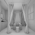 SPA Sauna Interior Design With White Curtains Wooden Elements Massage Bed And Decorative Paintings