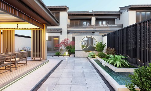 Modern Villa Courtyard Garden View 3d model