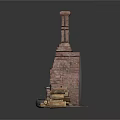 Rustic Brick Oven With Stacked Wood Logs And Chimney Structure 3d model